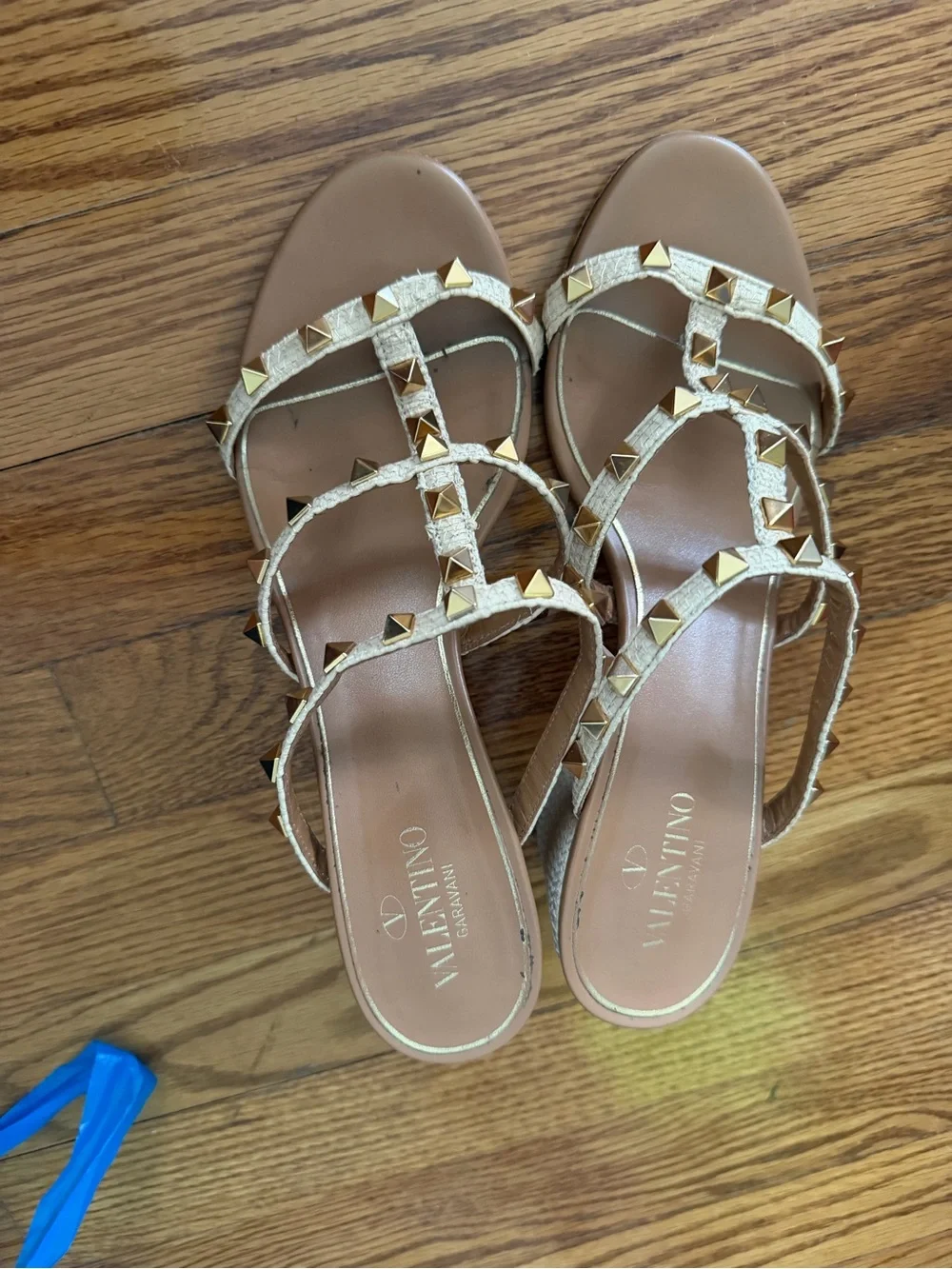 Valentino Garavani Gold Pyramid-Stud Strappy Heels
